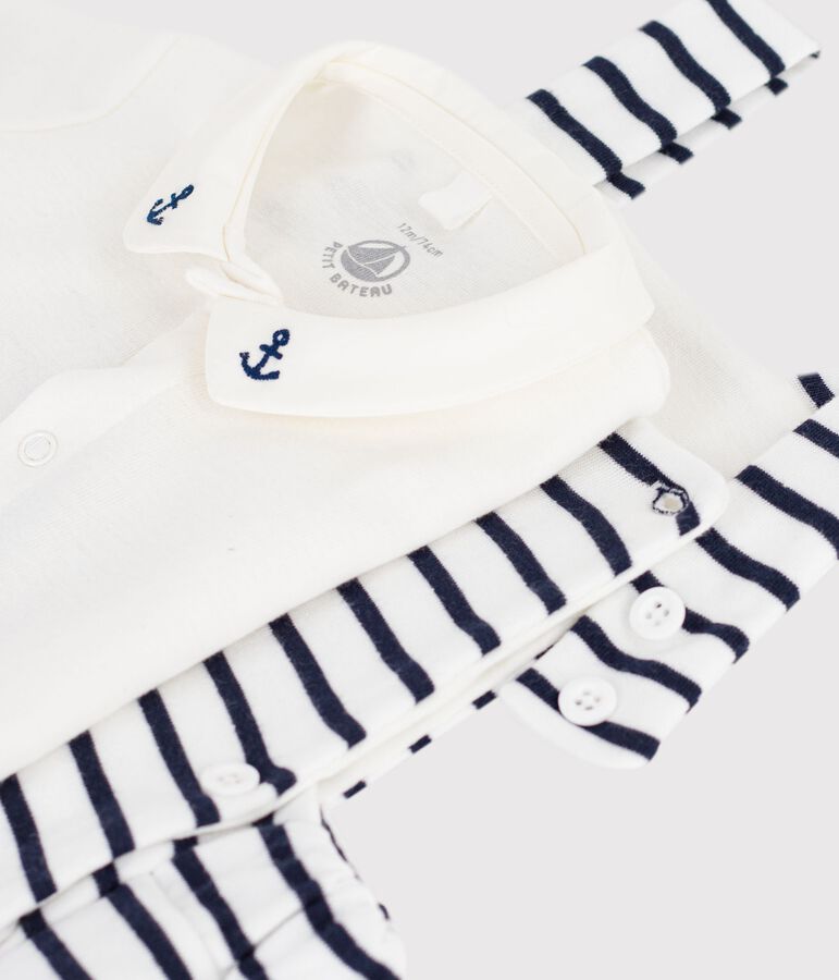 Conjunto de 2 piezas de algod&oacute;n a rayas con detalles bordados para beb&eacute; blanco/azul