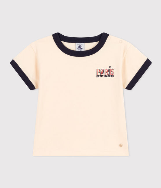 Camiseta de manga corta de punto ligero para bebé blanco AVALANCHE/azul SMOKING