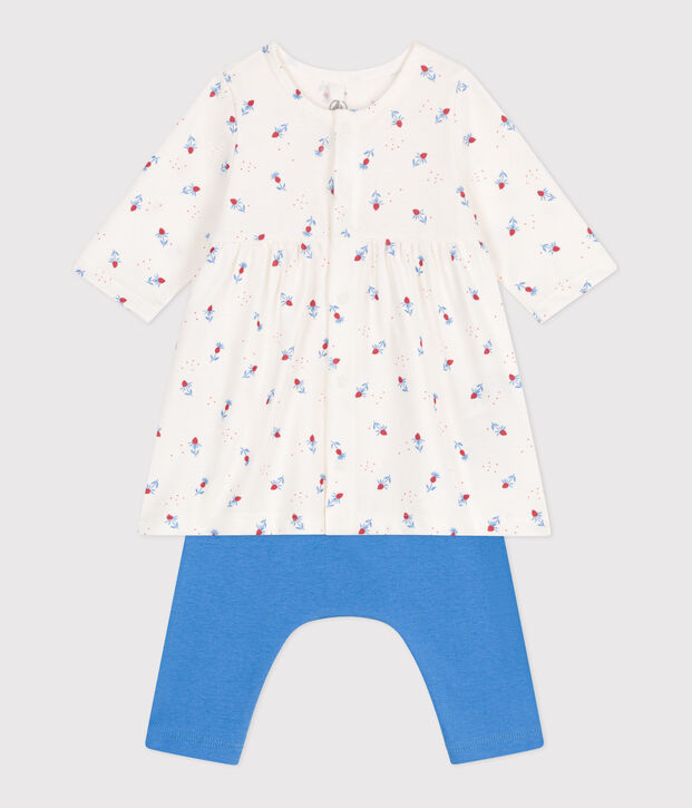 Vestido y leggings de algod&oacute;n para beb&eacute; blanco/multicolor