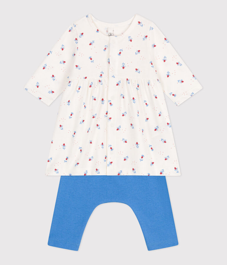 Vestido y leggings de algod&oacute;n para beb&eacute; blanco/multicolor