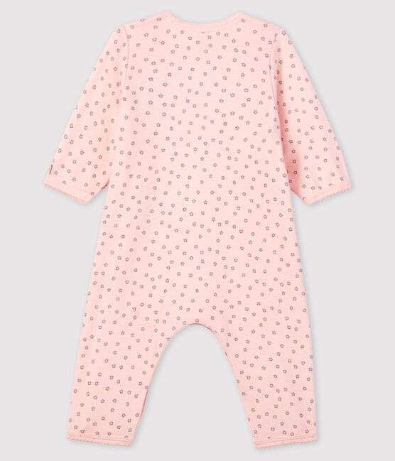 Bodi pijama sin pies con pequeñas estrellas de bebé niña de algodón orgánico rosa FLEUR/gris CONCRETE