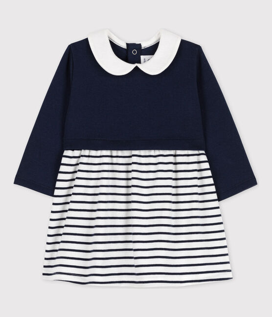 dialecto Maduro Romper Vestido bimaterial de manga larga de bebé SMOKING/ECUME | Petit Bateau