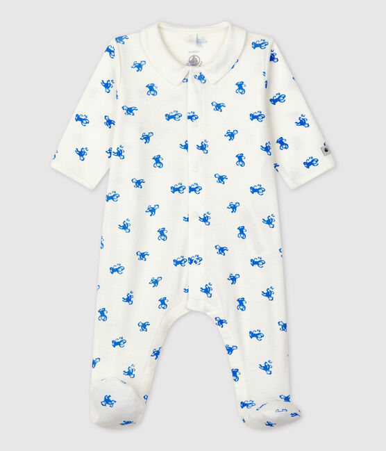 Pelele de bebé de algodón orgánico blanco MARSHMALLOW/azul BRASIER