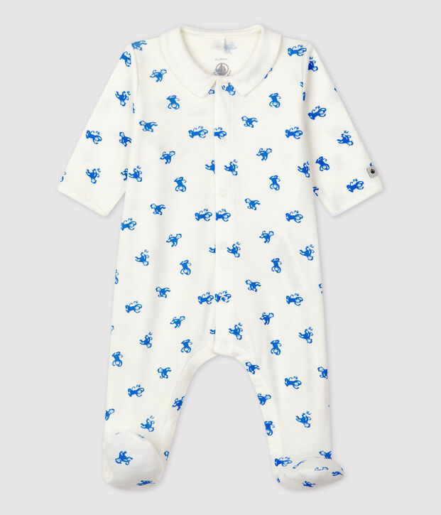 Pelele de beb&eacute; de algod&oacute;n org&aacute;nico blanco/azul