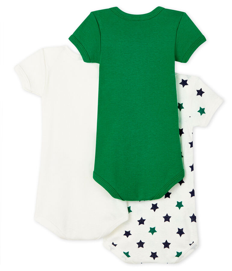 Tres bodis de manga corta de lino/algod&oacute;n para beb&eacute; de ni&ntilde;o multicolor