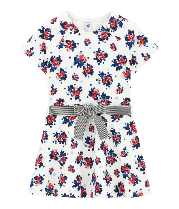 Vestido con estampado floral en mulet&oacute;n blanco/multicolor