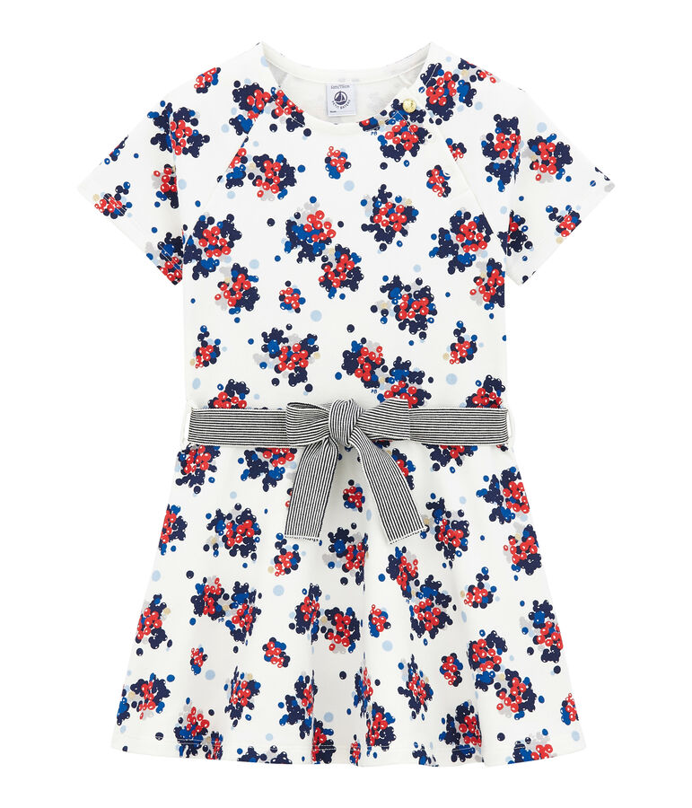 Vestido con estampado floral en mulet&oacute;n blanco/multicolor