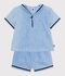 Conjunto de 2 piezas de chambray con camiseta con cuello de uniforme para beb&eacute; azul
