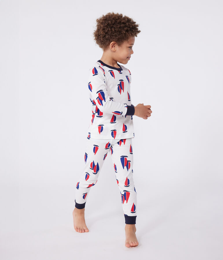 Pijama infantil de algod&oacute;n con motivo de barcos blanco/multicolor