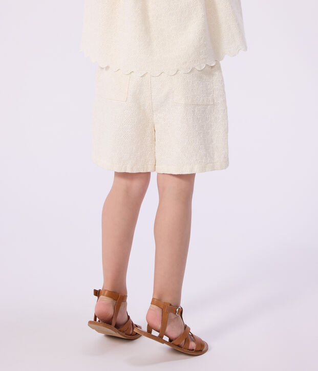 Shorts infantiles de algod&oacute;n con estampado de corazones blanco