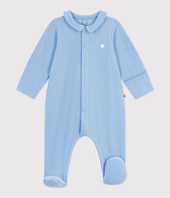 Pijama de terciopelo con cuello liso para bebé azul FLO