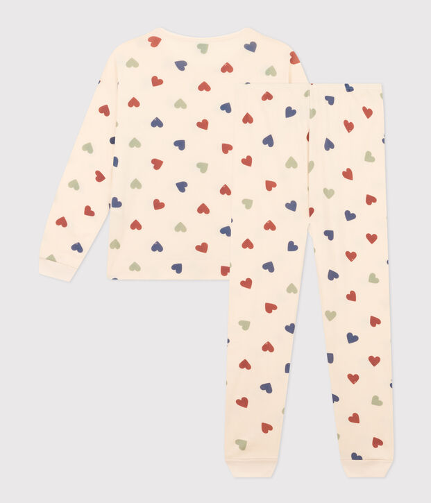 Pijama de algod&oacute;n con motivo de coraz&oacute;n para mujer crudo/multicolor