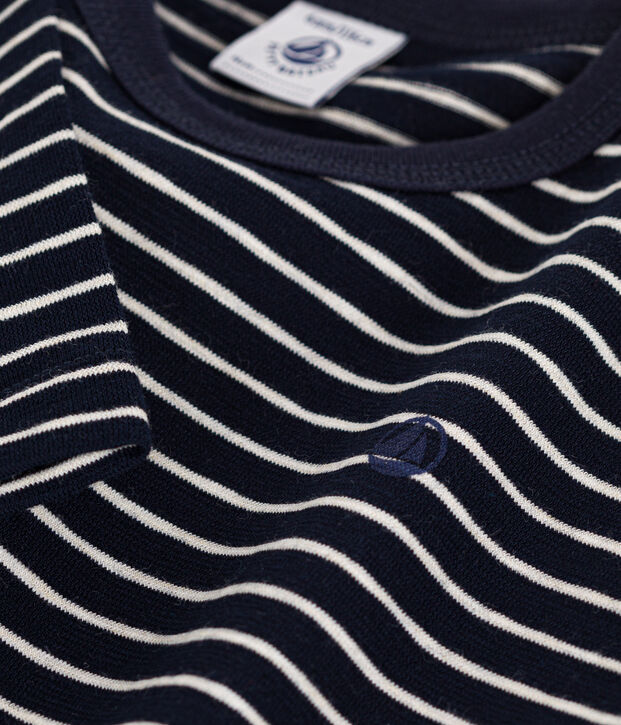 Camiseta de manga larga de punto flameado para ni&ntilde;o azul/beige