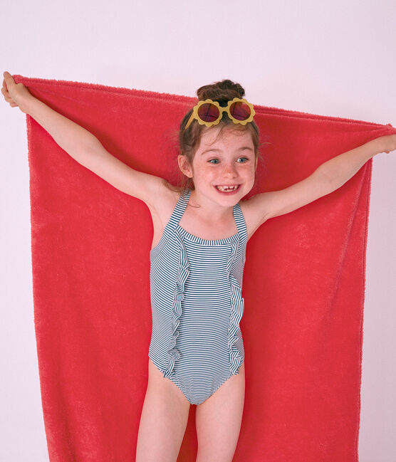 Traje de baño 1 pieza para niña azul RIYADH/blanco MARSHMALLOW