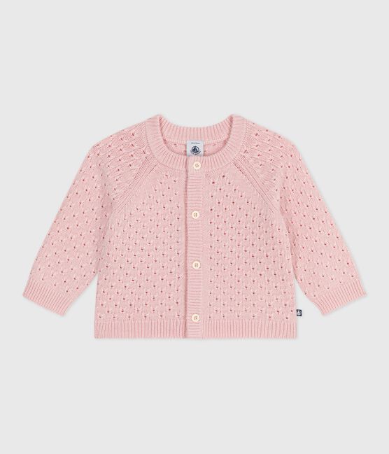 Cárdigan liso de punto tricotado de lana y algodón para bebé rosa JOLI