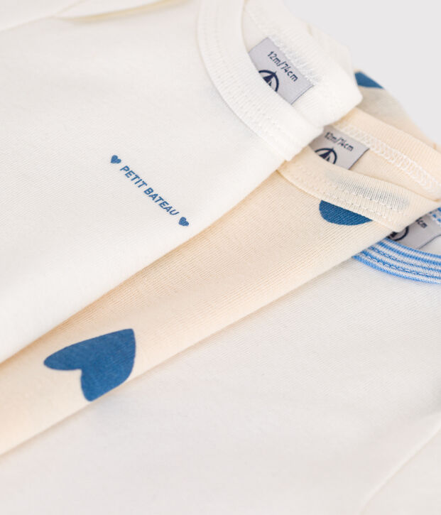 Juego de 3 bodis de algod&oacute;n de manga larga con corazones azules para beb&eacute; multicolor