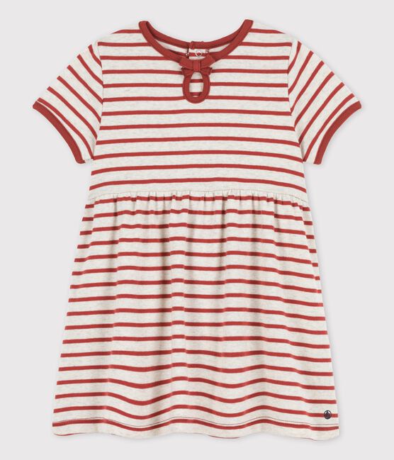 Vestido para bebé de manga corta a rayas de algodón ecológico  beige MONTELIMAR/ OMBRIE