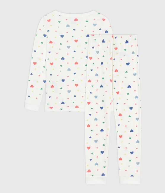 Pijama infantil de algodón con pierna muy ajustada y estampado de corazones blanco MARSHMALLOW/blanco MULTICO