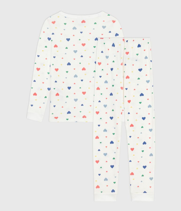 Pijama infantil de algod&oacute;n con estampado de corazones, muy entallado. blanco/multicolor