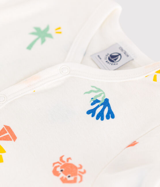 Mono corto de algodón estampado para bebé blanco MARSHMALLOW/blanco MULTICO