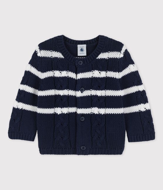 Cárdigan de punto trenzado de bebé azul SMOKING/blanco MARSHMALLOW