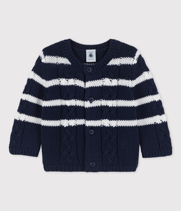 C&aacute;rdigan de punto trenzado de beb&eacute; azul/blanco