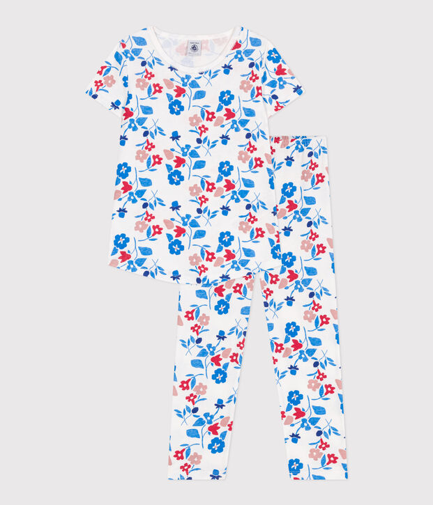 Pijama infantil de algod&oacute;n con flores blanco/multicolor