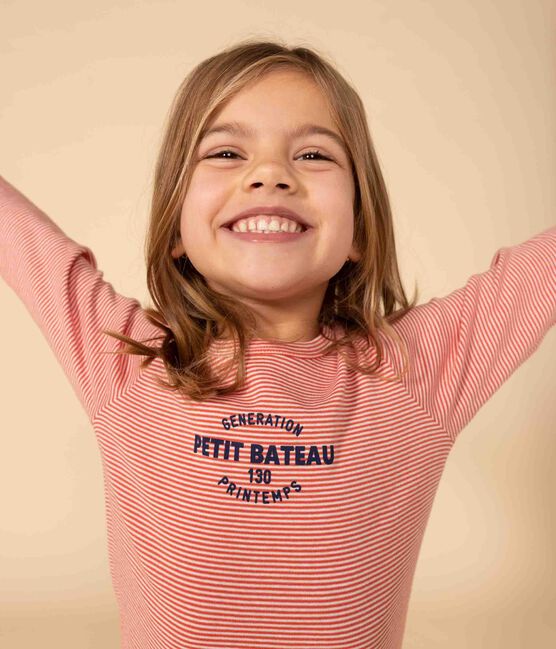 Pijama de algodón a rayas para niño/niña naranja OURSIN/blanco MARSHMALLOW