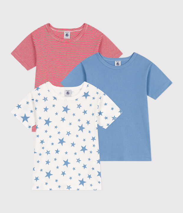 Juego de 3 camisetas infantiles de algod&oacute;n de manga corta con estampado de estrellas multicolor