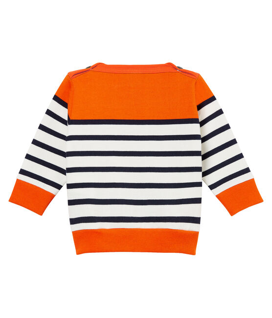 Sudadera de rayas marineras colorblock para bebé niño naranja CAROTTE/blanco MARSHMALLOW/ SMOKING