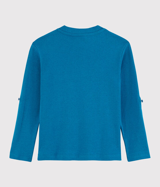 Camiseta de algodón y lino de niño azul MYKONOS