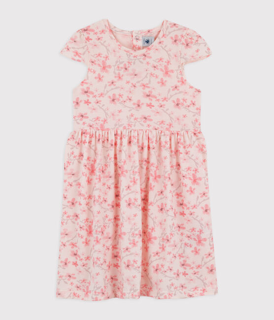 Vestido de celebración de punto de piqué de niña rosa FLEUR/blanco MULTICO