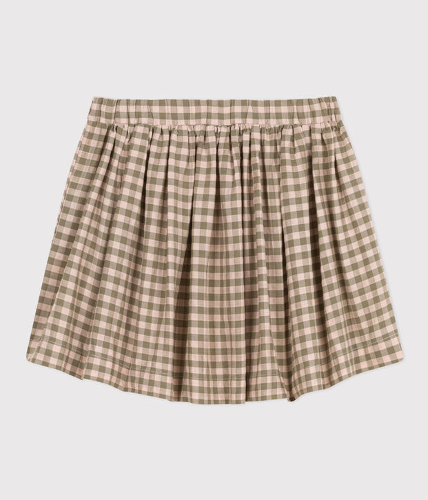 Falda estampada de algod&oacute;n para ni&ntilde;a verde/rosa