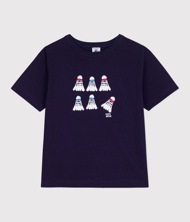 Camiseta infantil de manga corta de algod&oacute;n azul