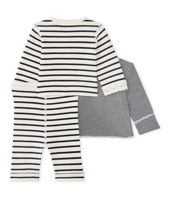 Conjunto de 3 prendas reversibles para bebé beige COQUILLE/azul SMOKING