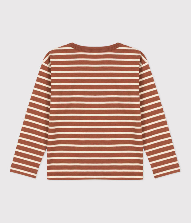 Camiseta de algod&oacute;n de manga larga de ni&ntilde;o marron/crudo