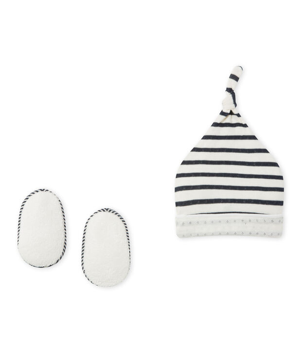 Conjunto de gorro y calcetines para beb&eacute; blanco/azul