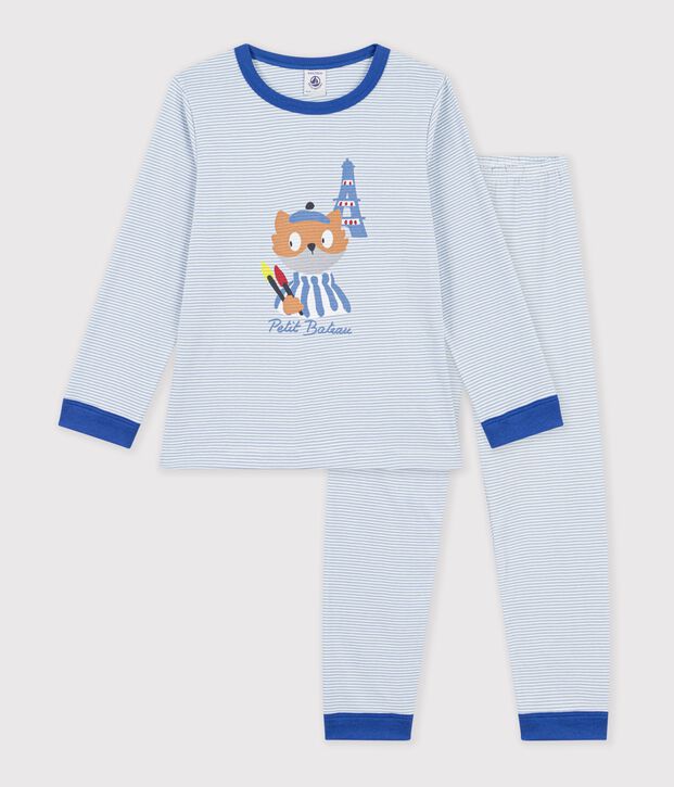 Pijama infantil de algod&oacute;n a rayas azul/blanco