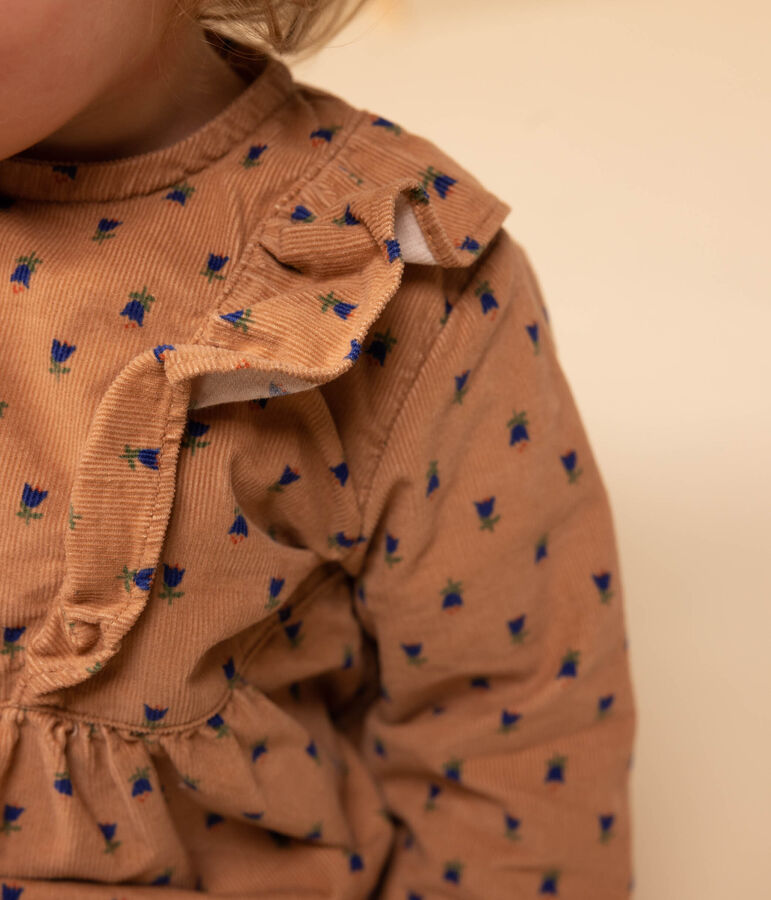 Vestido de terciopelo de manga larga para beb&eacute; rosa/multicolor