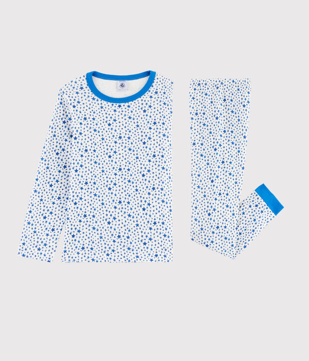 Pijama con estrellas azules de ni&ntilde;o de t&uacute;bico blanco/multicolor