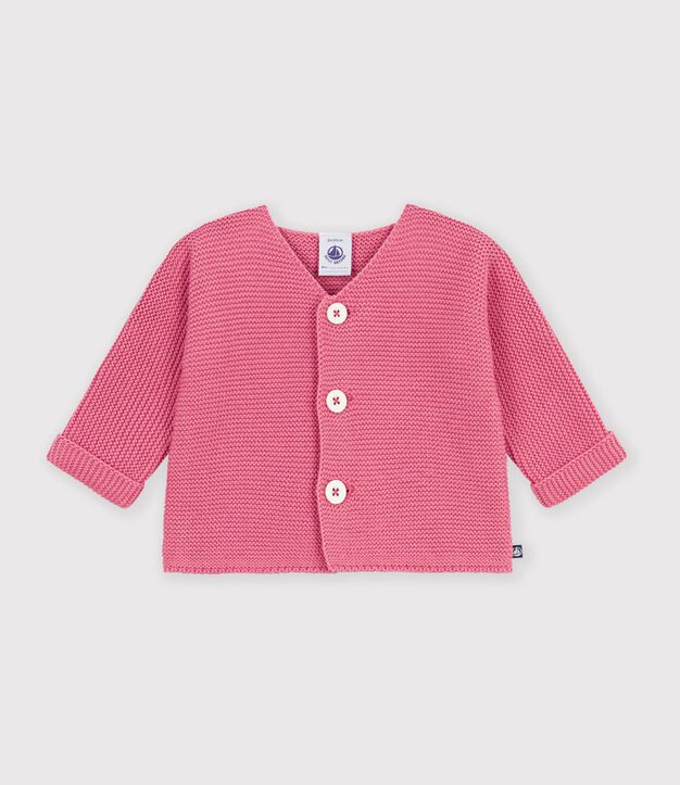 C&aacute;rdigan de beb&eacute; tejido en punto bobo en algod&oacute;n liso. rosa