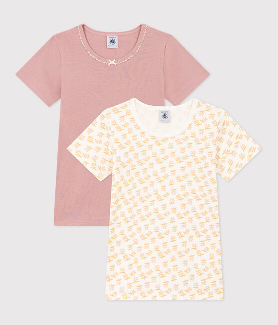 Juego de 2 camisetas de algodón de manga corta con flor para niña variante 1