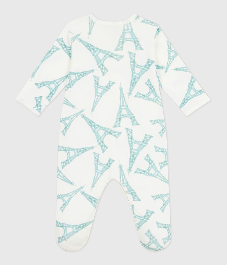 Pijama de algod&oacute;n con estampado de torre Eiffel para beb&eacute; blanco/verde