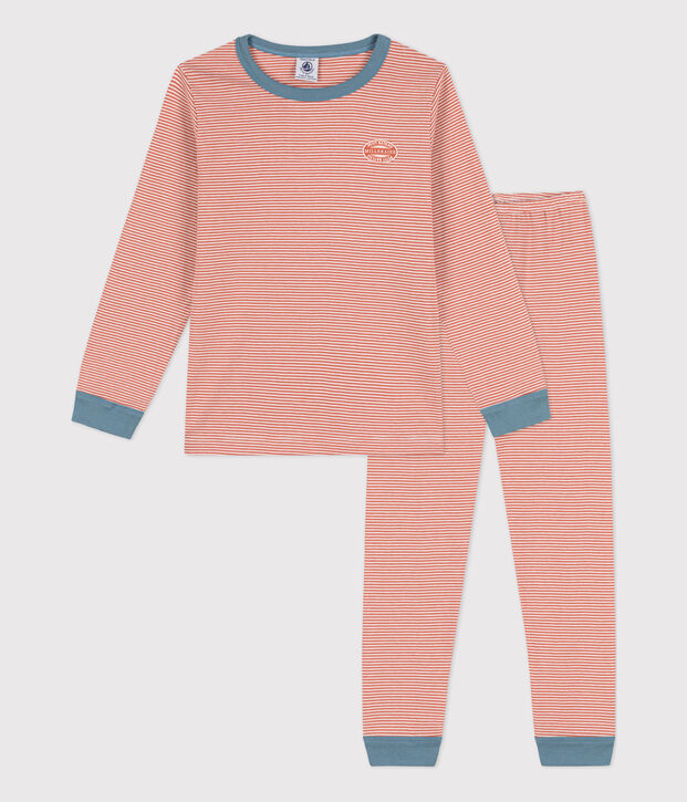 Pijama de algod&oacute;n milrayas para ni&ntilde;o/ni&ntilde;a rosa/blanco