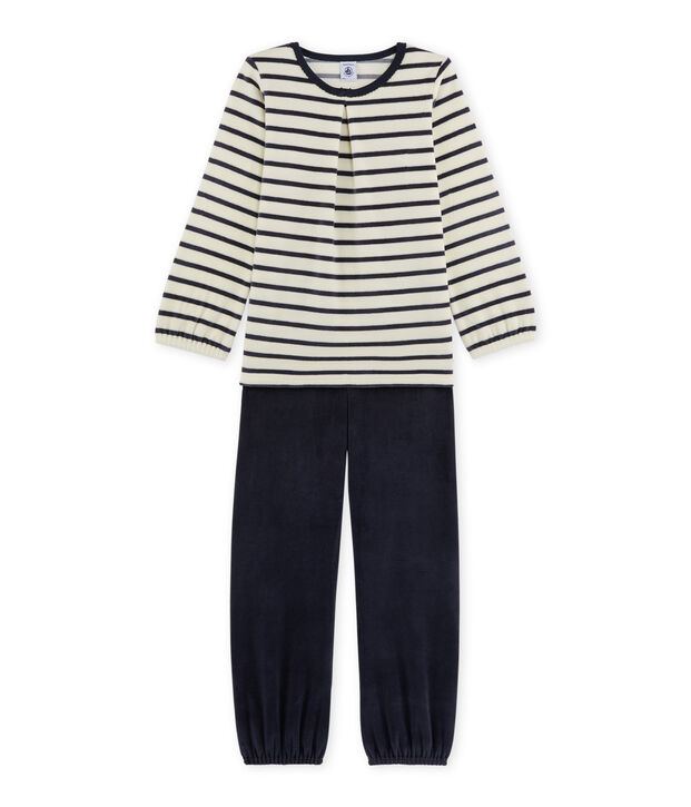 Pijama de terciopelo para ni&ntilde;a blanco/azul