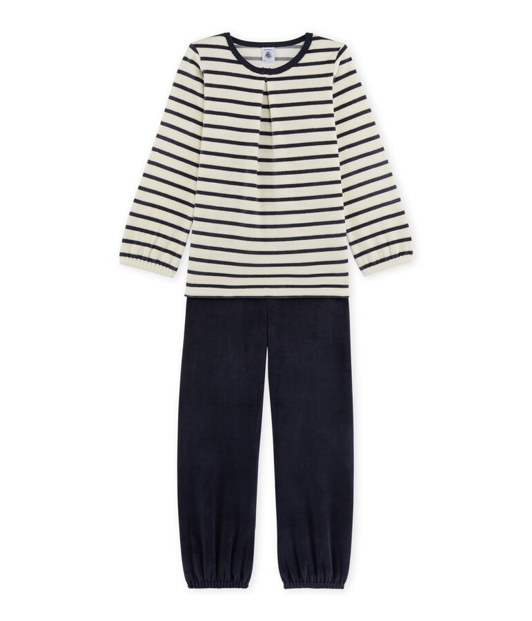 Pijama de terciopelo para ni&ntilde;a blanco/azul