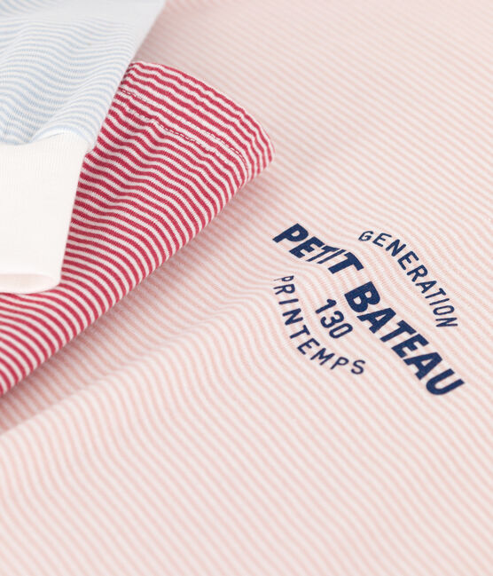 Pijama de algodón milrayas tricolor para mujer blanco MARSHMALLOW/blanco MULTICO