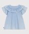 Blusa infantil lisa de manga corta de algod&oacute;n azul