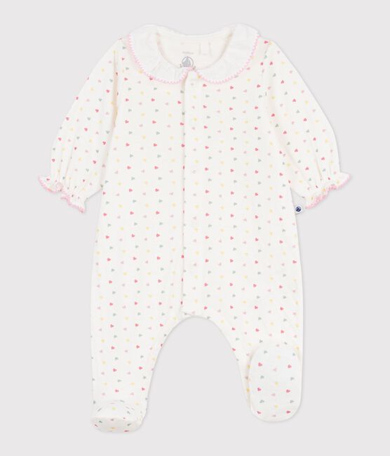 Pijama de túbico con cuello y flores para bebé blanco MARSHMALLOW/blanco MULTICO