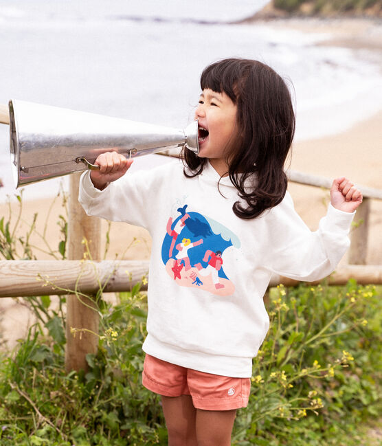 Sudadera de niño Petit Bateau x Water Family blanco MARSHMALLOW